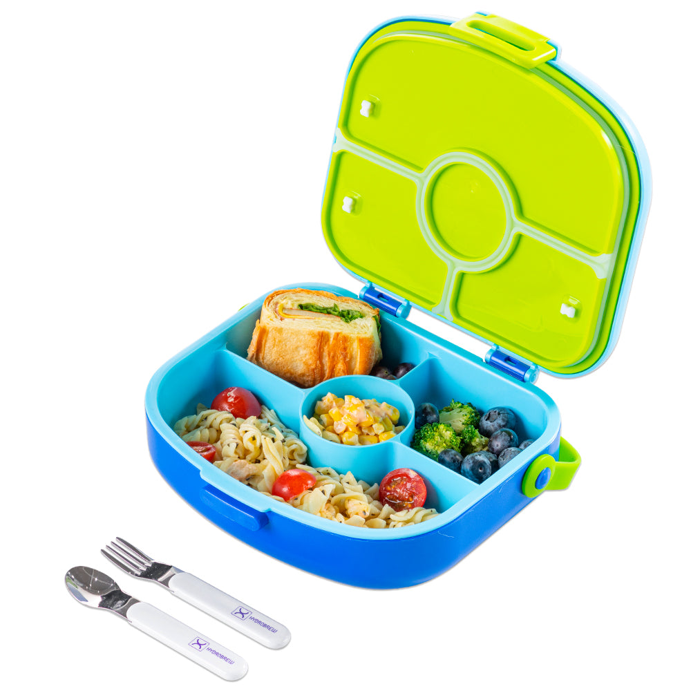 HYDROBREW 4 Compartment Bento Lunch Box w/Spoon & Fork Set - Cobalt