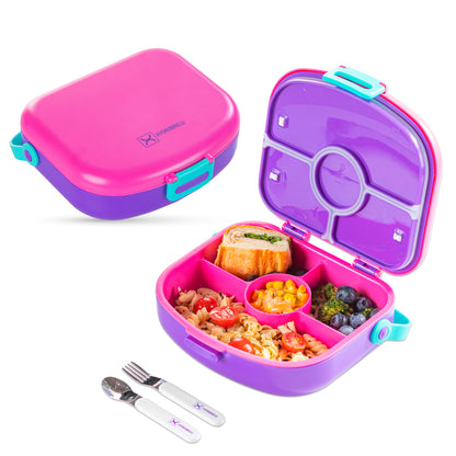 HYDROBREW 4 Compartment Bento Lunch Box w/Spoon & Fork Set - Fuchsia