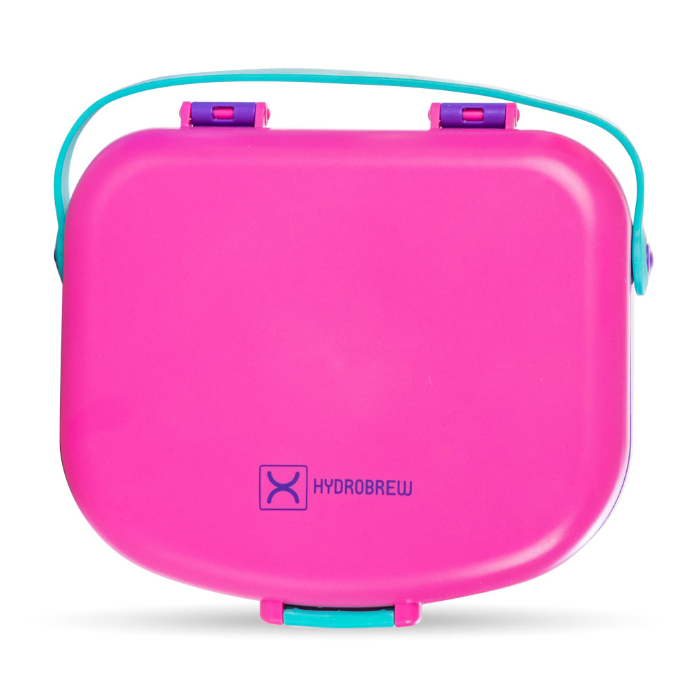 HYDROBREW 4 Compartment Bento Lunch Box w/Spoon & Fork Set - Fuchsia
