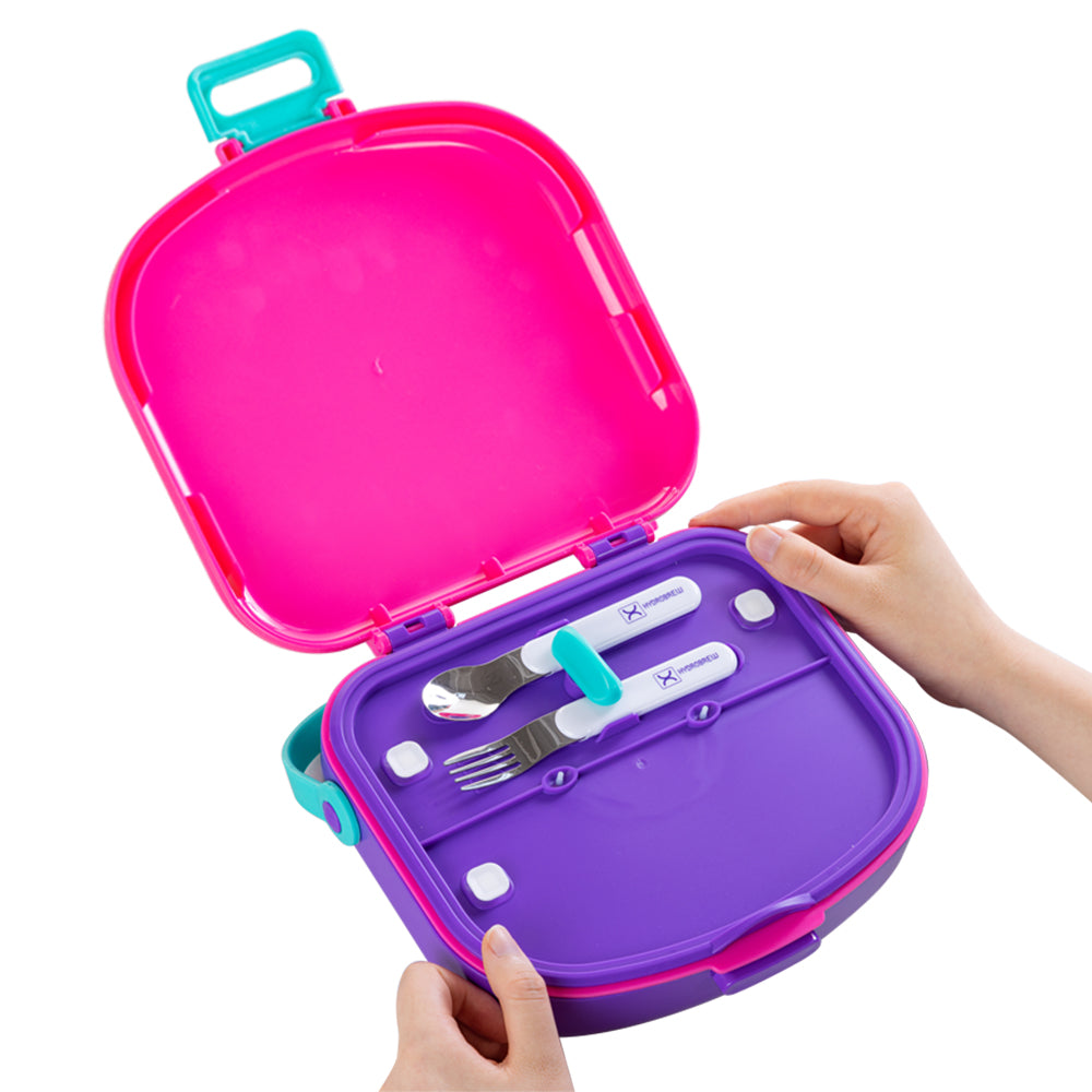 HYDROBREW 4 Compartment Bento Lunch Box w/Spoon & Fork Set - Fuchsia