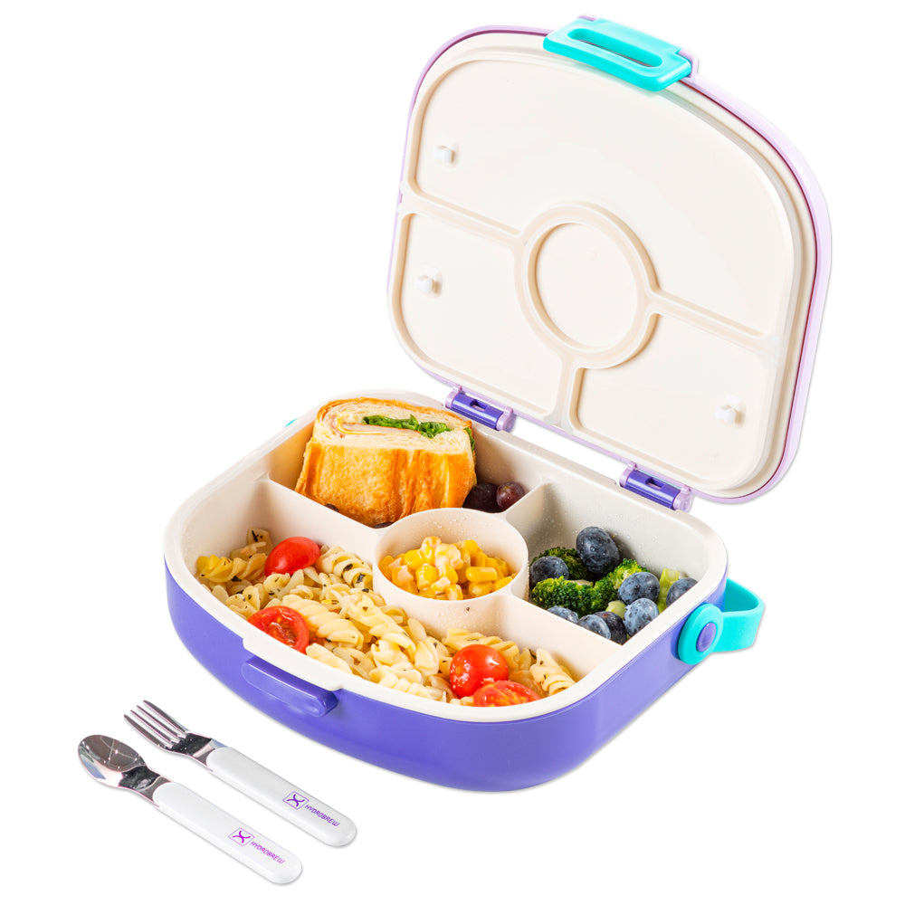HYDROBREW 4 Compartment Bento Lunch Box w/Spoon & Fork Set - Lilac