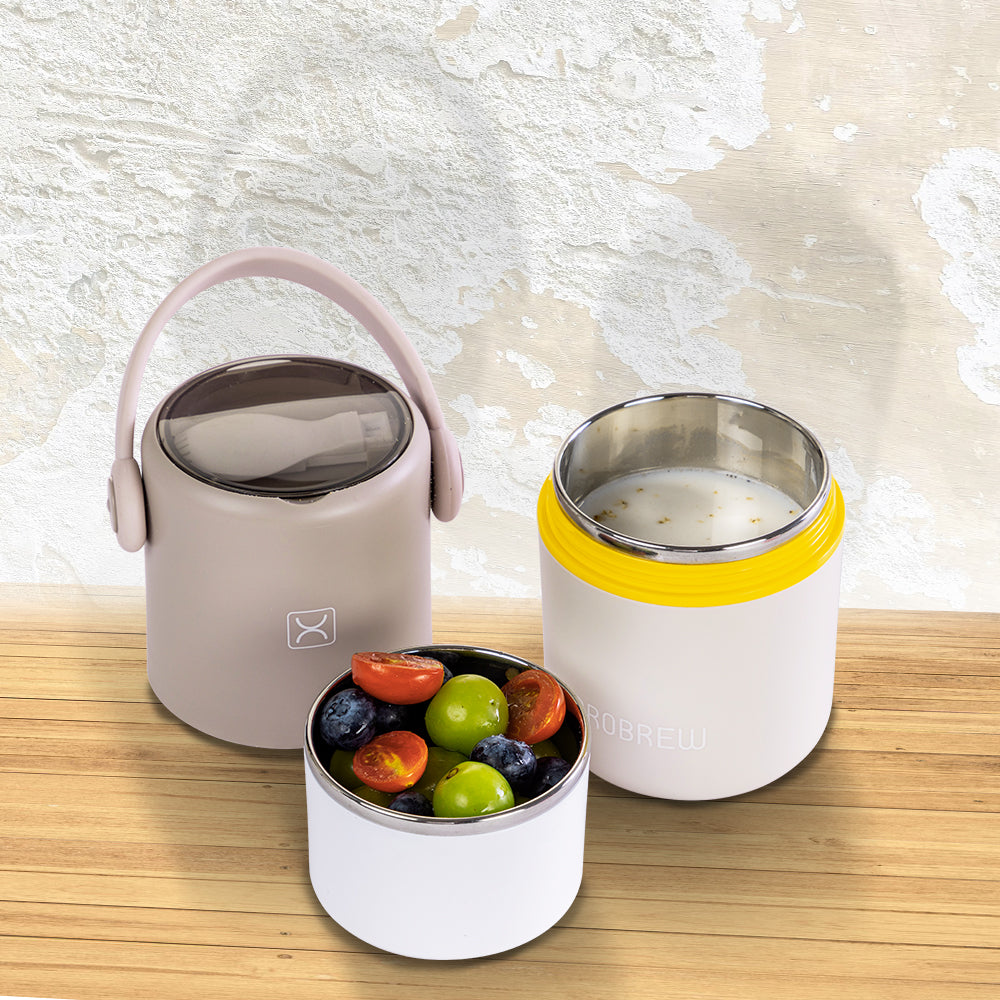 HYDROBREW Double Decker Stainless Steel Lunch Box w/Folding Spork - Grey