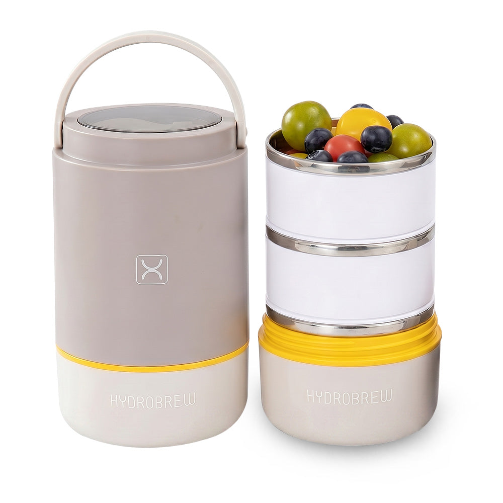 Hydrobrew Triple Decker Stainless Steel Lunch Box w/ Spoon-Desert Sand