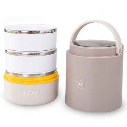 Hydrobrew Triple Decker Stainless Steel Lunch Box w/ Spoon-Desert Sand