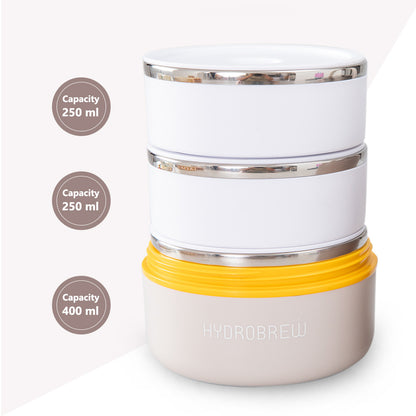 Hydrobrew Triple Decker Stainless Steel Lunch Box w/ Spoon-Desert Sand