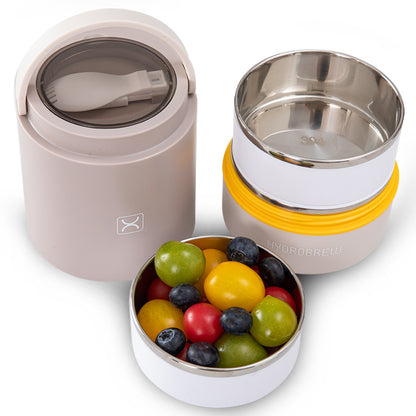 Hydrobrew Triple Decker Stainless Steel Lunch Box w/ Spoon-Desert Sand