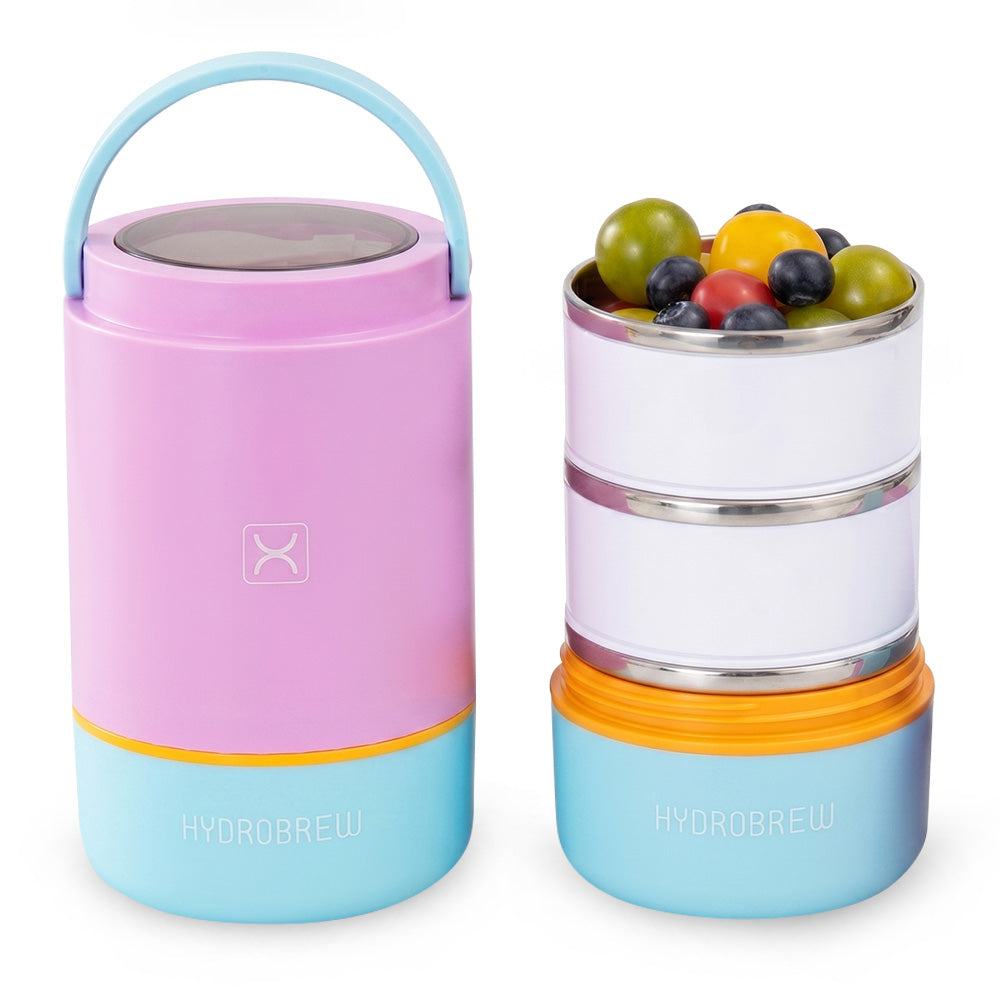 Hydrobrew Triple Decker Stainless Steel Lunch Box w/ Spoon-Candy Cloud