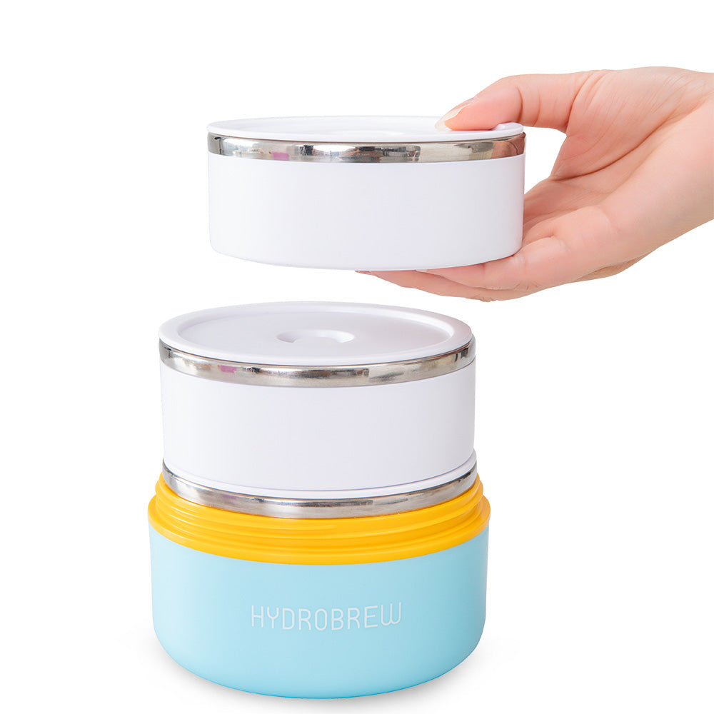 Hydrobrew Triple Decker Stainless Steel Lunch Box w/ Spoon-Candy Cloud