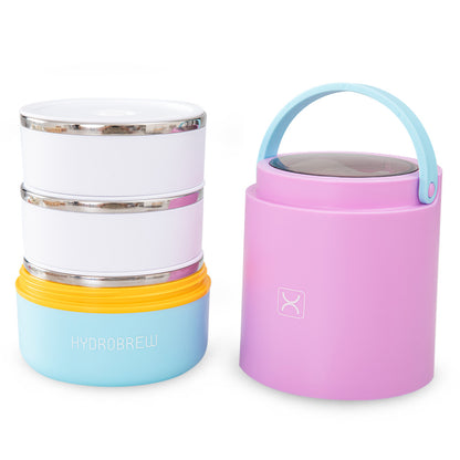Hydrobrew Triple Decker Stainless Steel Lunch Box w/ Spoon-Candy Cloud