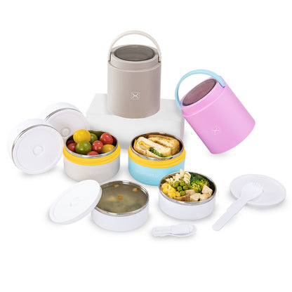 Hydrobrew Triple Decker Stainless Steel Lunch Box w/ Spoon-Candy Cloud