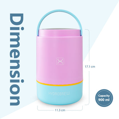 Hydrobrew Triple Decker Stainless Steel Lunch Box w/ Spoon-Candy Cloud