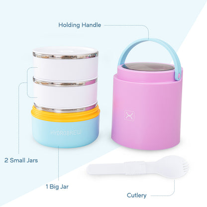 Hydrobrew Triple Decker Stainless Steel Lunch Box w/ Spoon-Candy Cloud