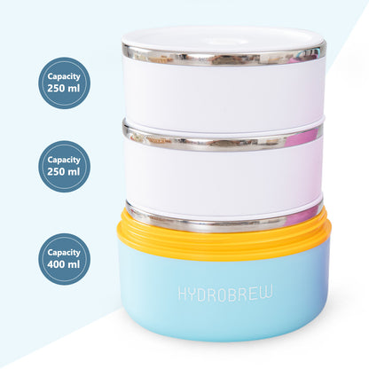 Hydrobrew Triple Decker Stainless Steel Lunch Box w/ Spoon-Candy Cloud