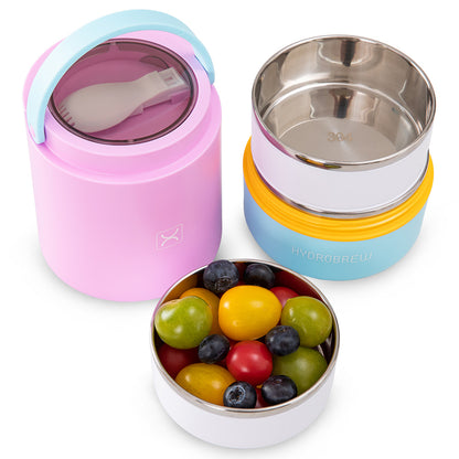 Hydrobrew Triple Decker Stainless Steel Lunch Box w/ Spoon-Candy Cloud