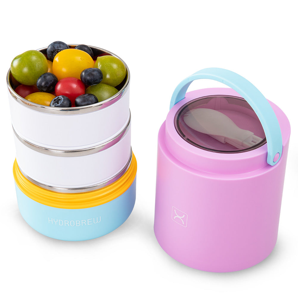 Hydrobrew Triple Decker Stainless Steel Lunch Box w/ Spoon-Candy Cloud