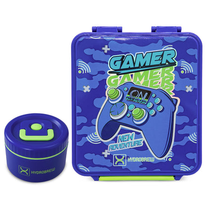 Hydrobrew Personalized Bento Lunch Box w/Steel Food Jar - Gamer Blue