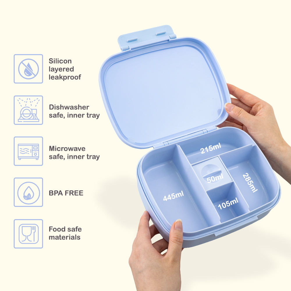 Hydrobrew Smart Serve Bento Lunch Box 1100 ml, 5 compartment- Sky Mist
