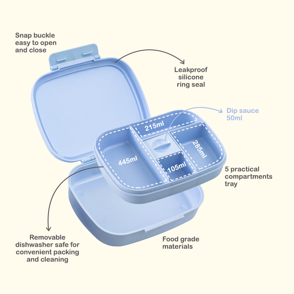 Hydrobrew Personalized Smart Serve Bento Lunch Box 1100 ml, 5 compartment- Sky Mist