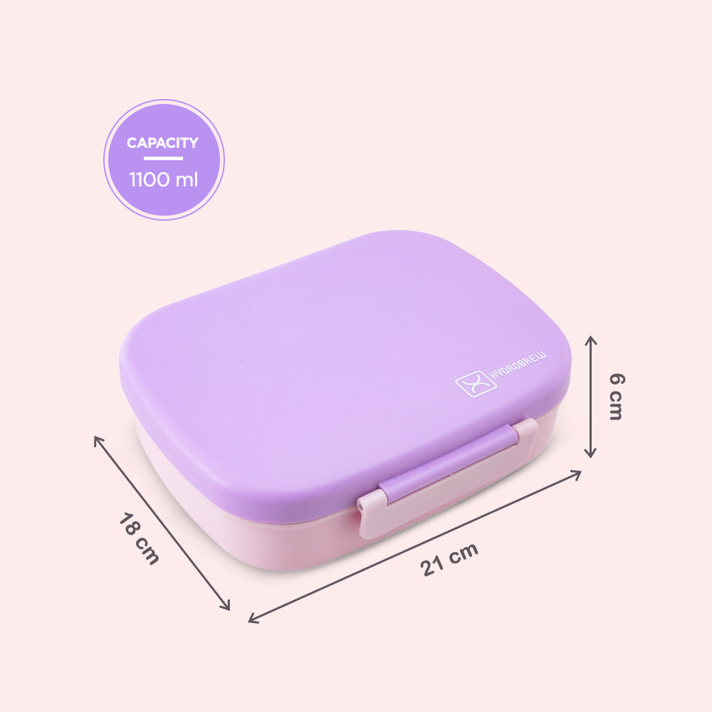 Hydrobrew Smart Serve Bento Lunch Box 1100 ml, 5 compartment- Lilac Blush