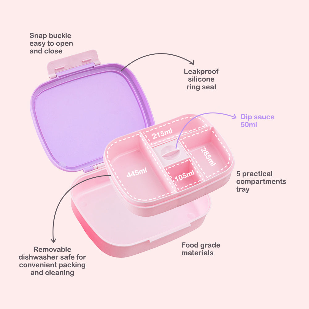 Hydrobrew Smart Serve Bento Lunch Box 1100 ml, 5 compartment- Lilac Blush