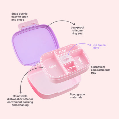 Hydrobrew Smart Serve Bento Lunch Box 1100 ml, 5 compartment- Lilac Blush
