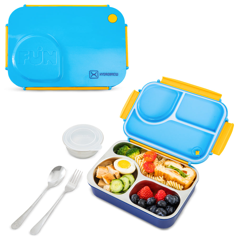 Hydrobrew Personalized Steel Core Lunch Box 750ml + 150ml Food Jar w/ cutlery, Stainless Steel, Leakproof - OCEAN NAVY