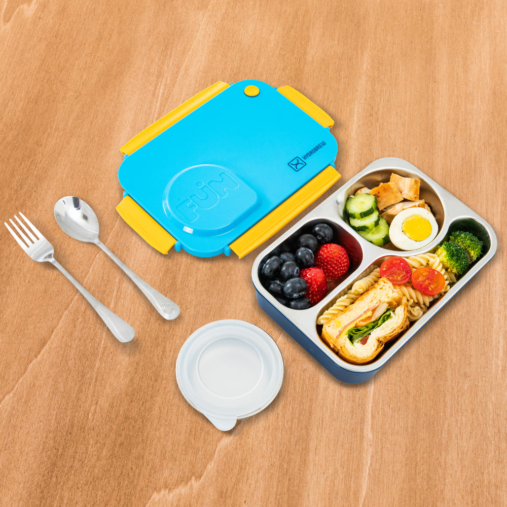 Hydrobrew Personalized Steel Core Lunch Box 750ml + 150ml Food Jar w/ cutlery, Stainless Steel, Leakproof - OCEAN NAVY