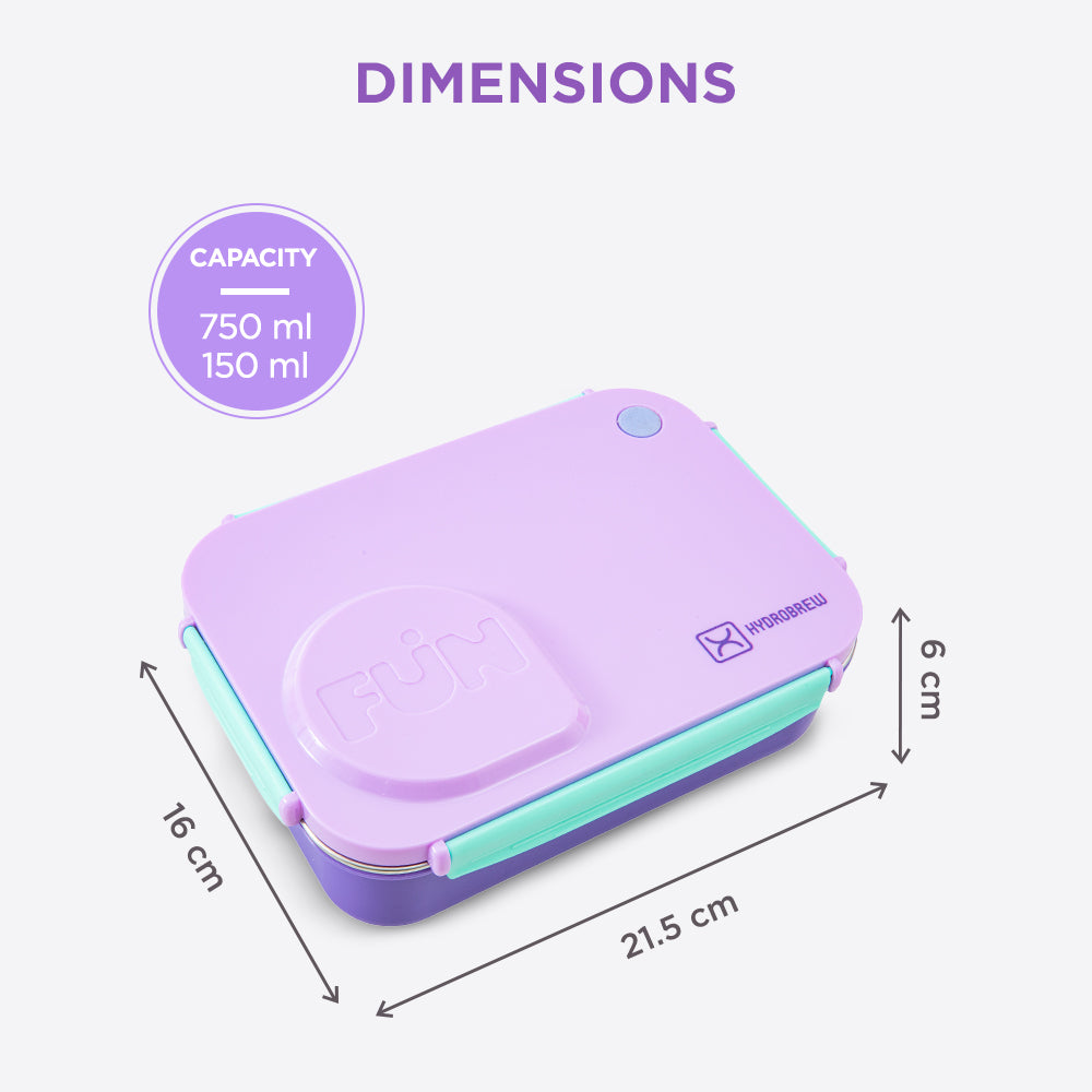 Hydrobrew Personalized Steel Core Lunch Box 750ml + 150ml Food Jar w/ cutlery, Stainless Steel, Leakproof - BERRY CREAM