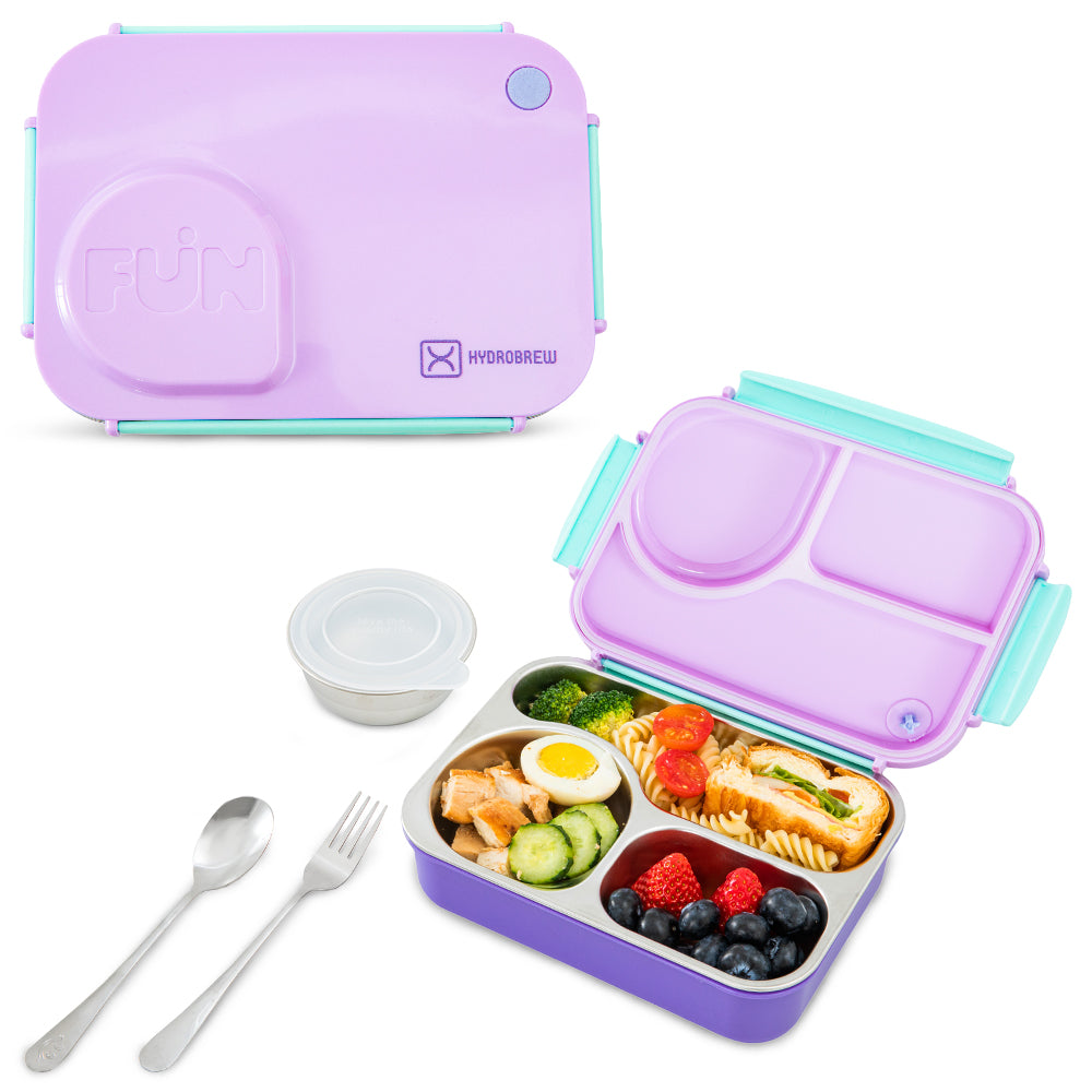 Hydrobrew Personalized Steel Core Lunch Box 750ml + 150ml Food Jar w/ cutlery, Stainless Steel, Leakproof - BERRY CREAM
