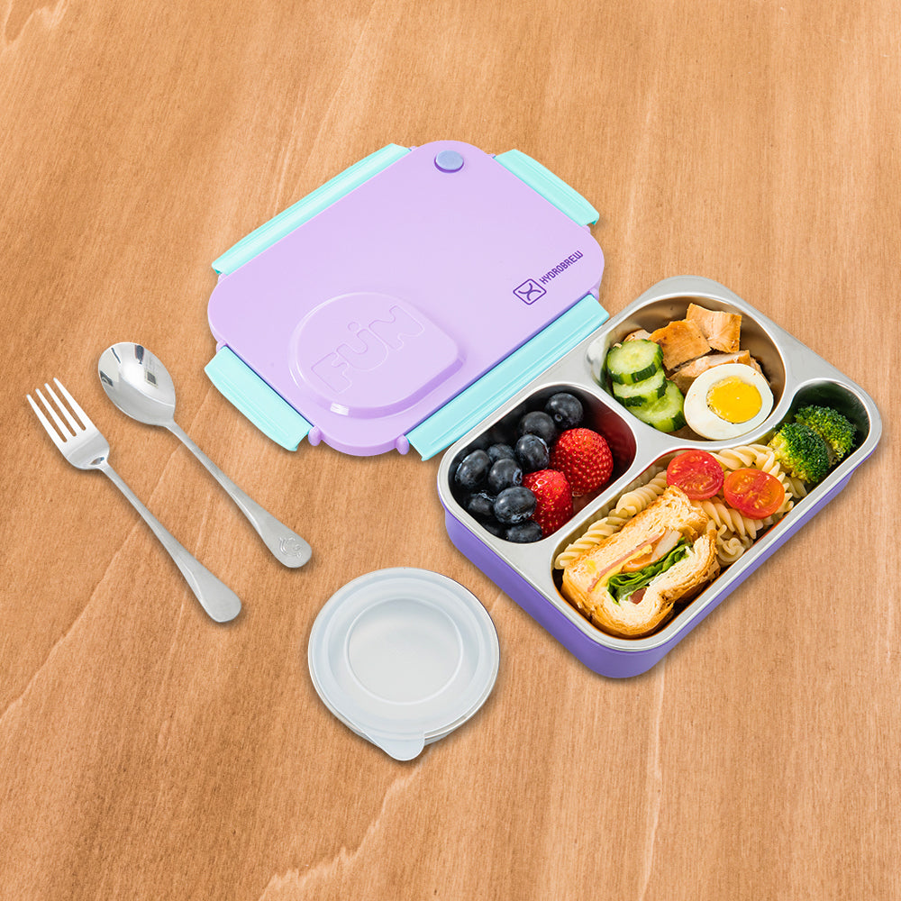 Hydrobrew Personalized Steel Core Lunch Box 750ml + 150ml Food Jar w/ cutlery, Stainless Steel, Leakproof - BERRY CREAM