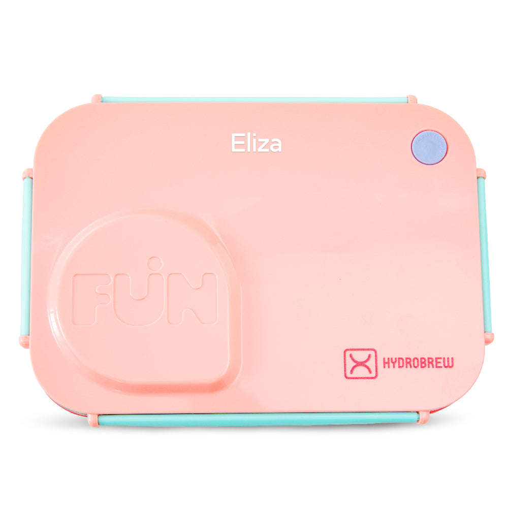 Hydrobrew Personalized Steel Core Lunch Box 750ml + 150ml Food Jar w/ cutlery, Stainless Steel, Leakproof - PINK SORBET