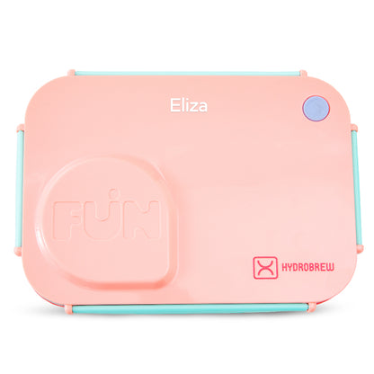 Hydrobrew Personalized Steel Core Lunch Box 750ml + 150ml Food Jar w/ cutlery, Stainless Steel, Leakproof - PINK SORBET