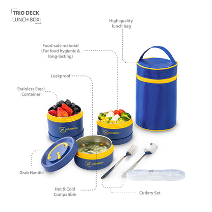 Hydrobrew Trio Deck Lunch Box w/ Lunch Bag and Cutlery - Majestic Blue