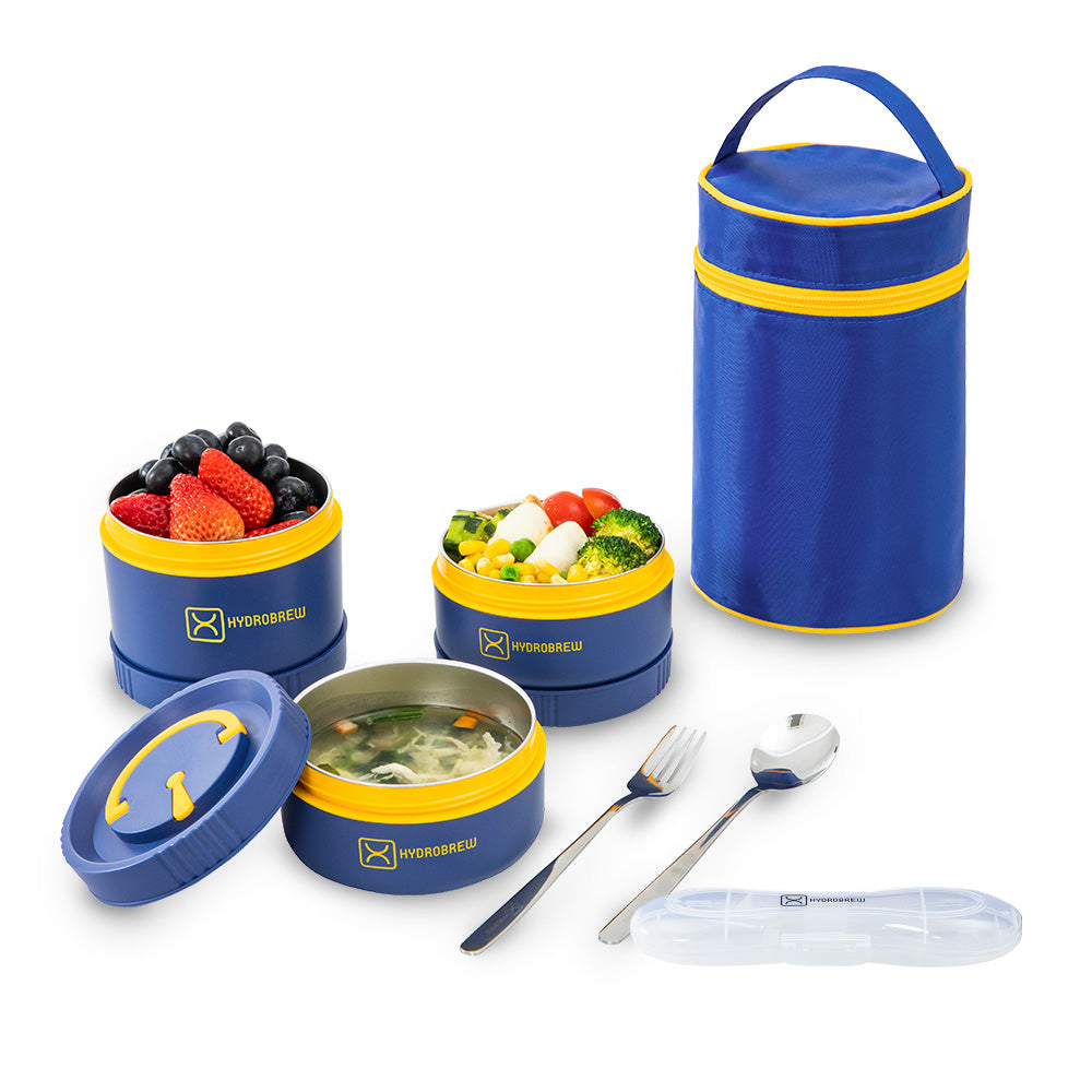 Hydrobrew Trio Deck Lunch Box w/ Lunch Bag and Cutlery - Majestic Blue