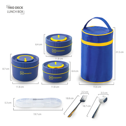 Hydrobrew Personalized Trio Deck Lunch Box w/ Lunch Bag and Cutlery - Majestic Blue
