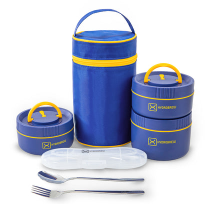 Hydrobrew Personalized Trio Deck Lunch Box w/ Lunch Bag and Cutlery - Majestic Blue