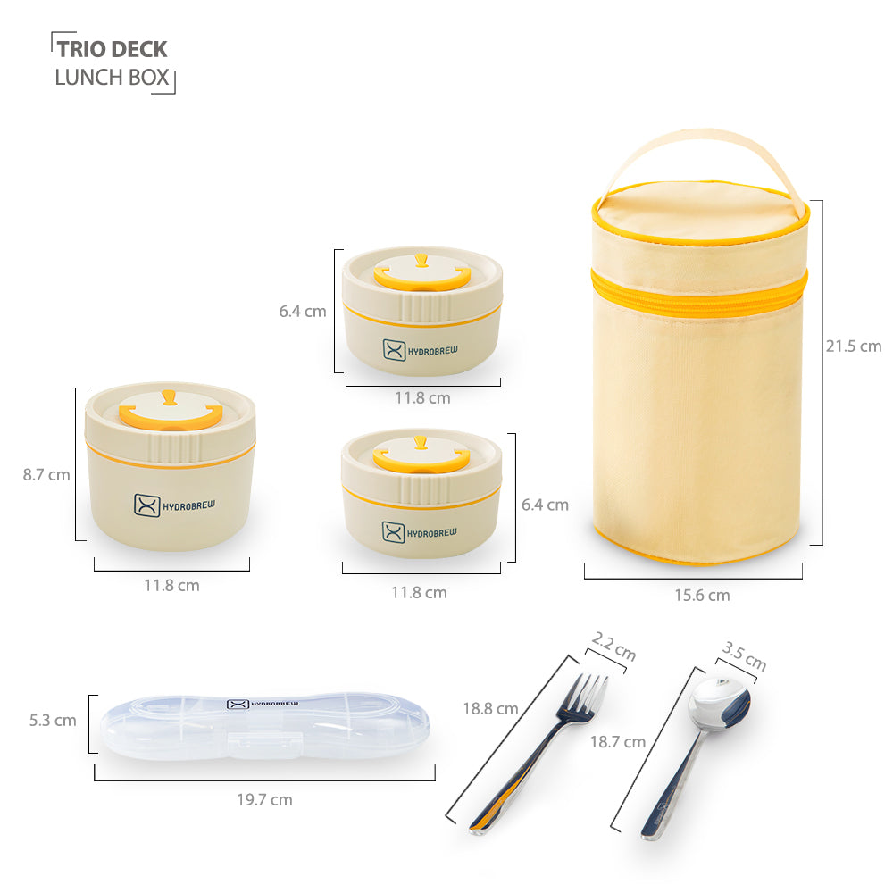 Hydrobrew Trio Deck Lunch Box with Cutlery - Opal Cream
