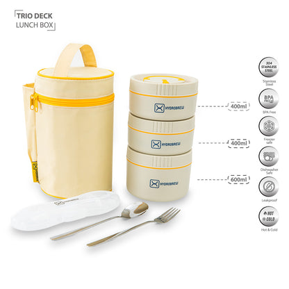 Hydrobrew Trio Deck Lunch Box with Cutlery - Opal Cream