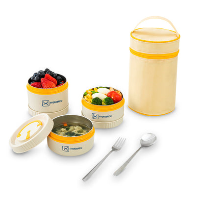Hydrobrew Personalized Trio Deck Lunch Box with Cutlery - Opal Cream