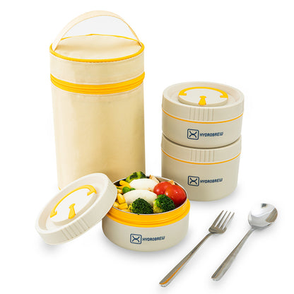 Hydrobrew Personalized Trio Deck Lunch Box with Cutlery - Opal Cream