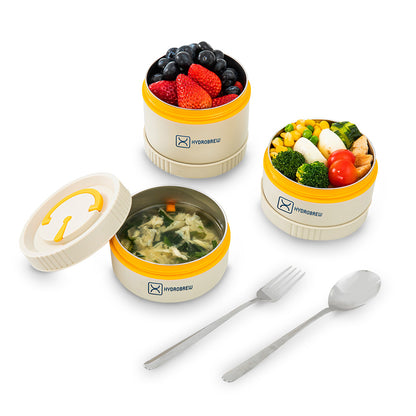 Hydrobrew Personalized Trio Deck Lunch Box with Cutlery - Opal Cream