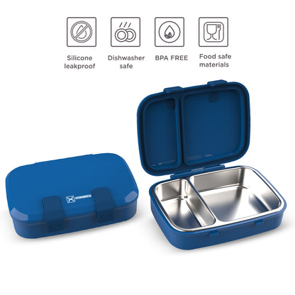 Hydrobrew Steel Core Bento Stainless Steel Lunch Box – 839ml, 2 Compartment- Midnight Wave