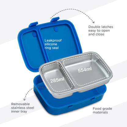 Hydrobrew Personalized Steel Core Bento Stainless Steel Lunch Box – 839ml, 2 Compartment- Midnight Wave