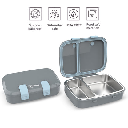 Hydrobrew Steel Core Bento Stainless Steel Lunch Box – 839ml, 2 Compartment-Graphite