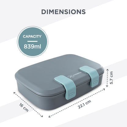 Hydrobrew Personalized Steel Core Bento Stainless Steel Lunch Box – 839ml, 2 Compartment-Graphite