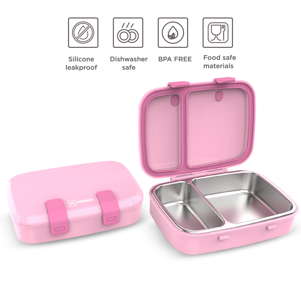 Hydrobrew Steel Core Bento Stainless Steel Lunch Box – 839ml, 2 Compartment-Rose Silk