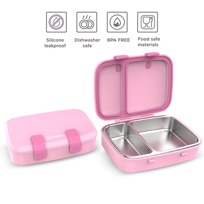Hydrobrew Steel Core Bento Stainless Steel Lunch Box – 839ml, 2 Compartment-Rose Silk