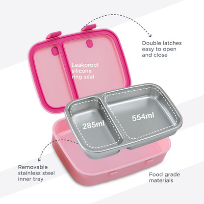 Hydrobrew Steel Core Bento Stainless Steel Lunch Box ‚Äì 839ml, 2 Compartment-Rose Silk