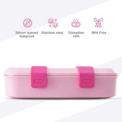 Hydrobrew Steel Core Bento Stainless Steel Lunch Box ‚Äì 839ml, 2 Compartment-Rose Silk
