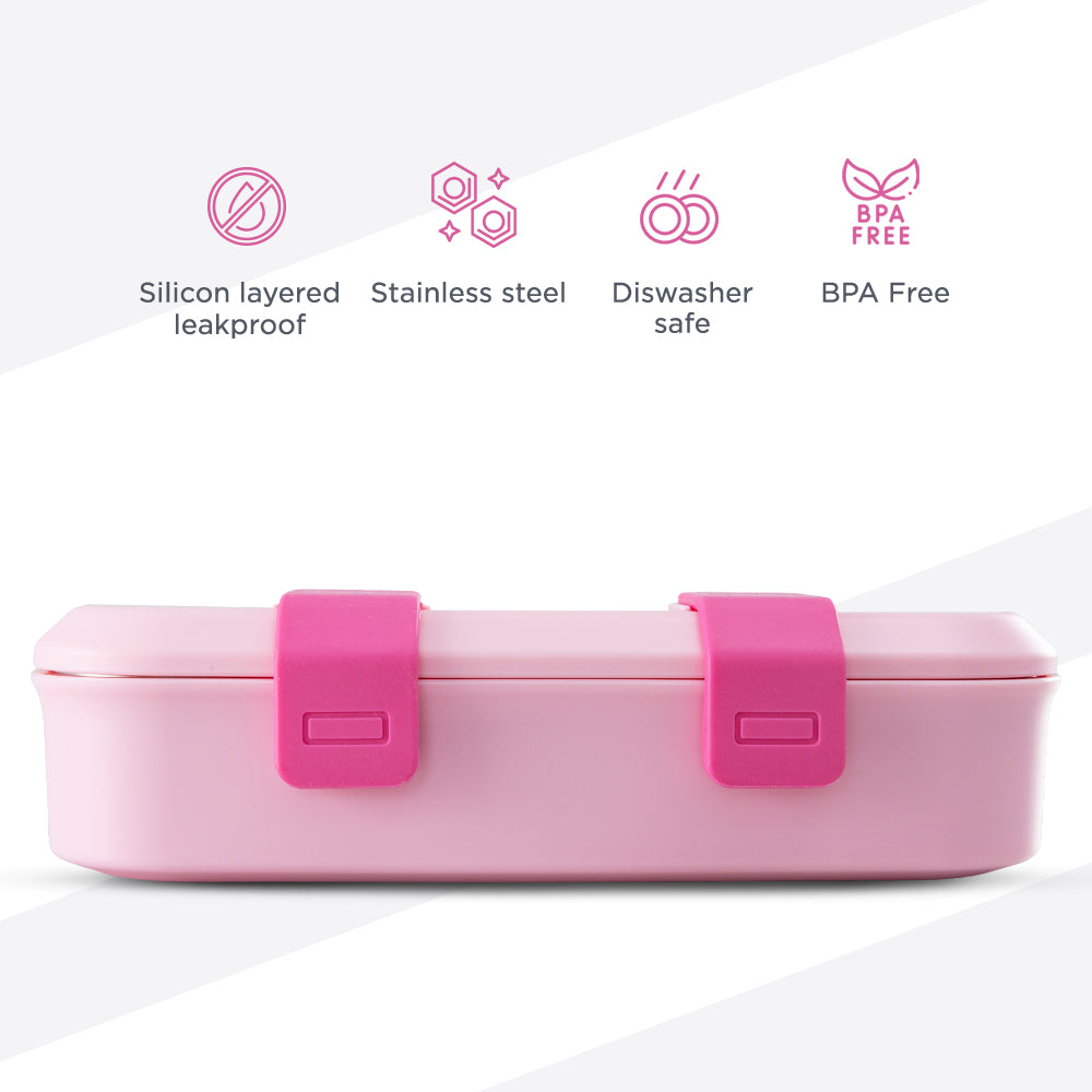 Hydrobrew Personalized Steel Core Bento Stainless Steel Lunch Box – 839ml, 2 Compartment-Rose Silk